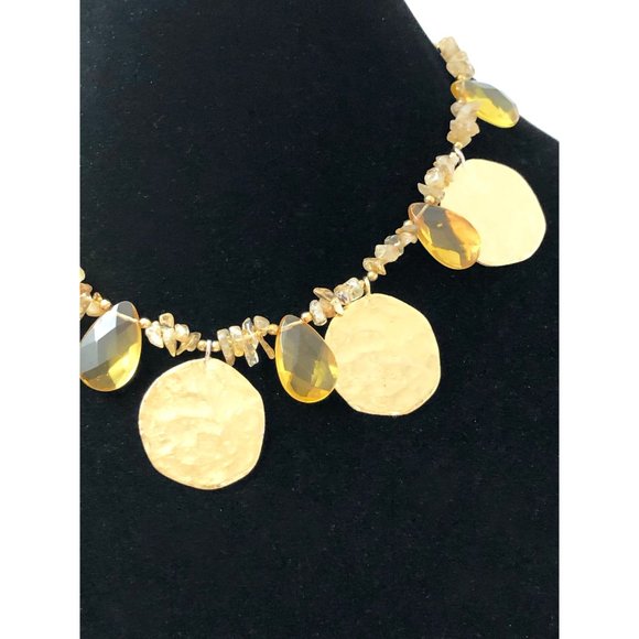 Kenneth Jay Lane Satin Gold Disc and Citrine Necklace - Picture 5 of 8